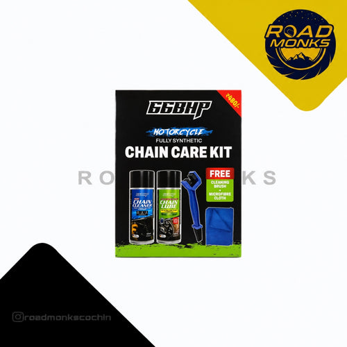 66BHP Fully Synthetic Motorcycle Chain Care Kit – Cleaner, Lube, Brush & Microfiber Cloth