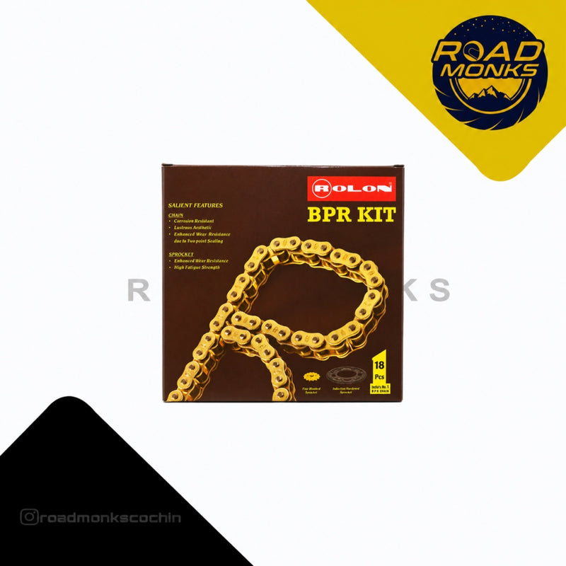 Rolon Brass Chain & Sprocket Kit for Royal Enfield Scram 411   Heavy Duty Motorcycle Chain Set